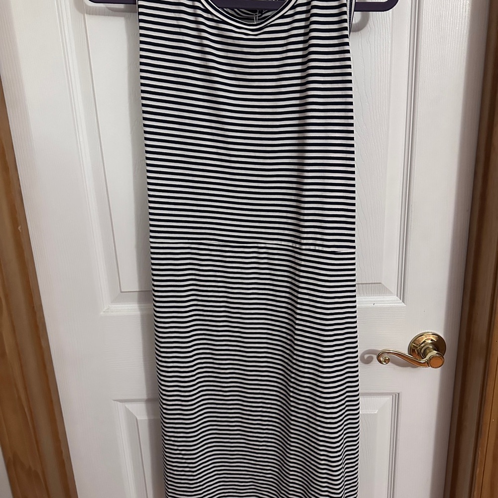 Classic Black and White Striped Midi Dress